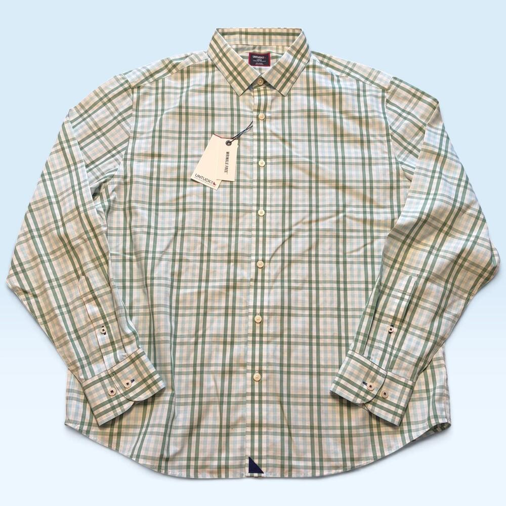 UNTUCKit Shirt Mens Large Green Plaid Wrinkle Free Button Front Long Sleeve